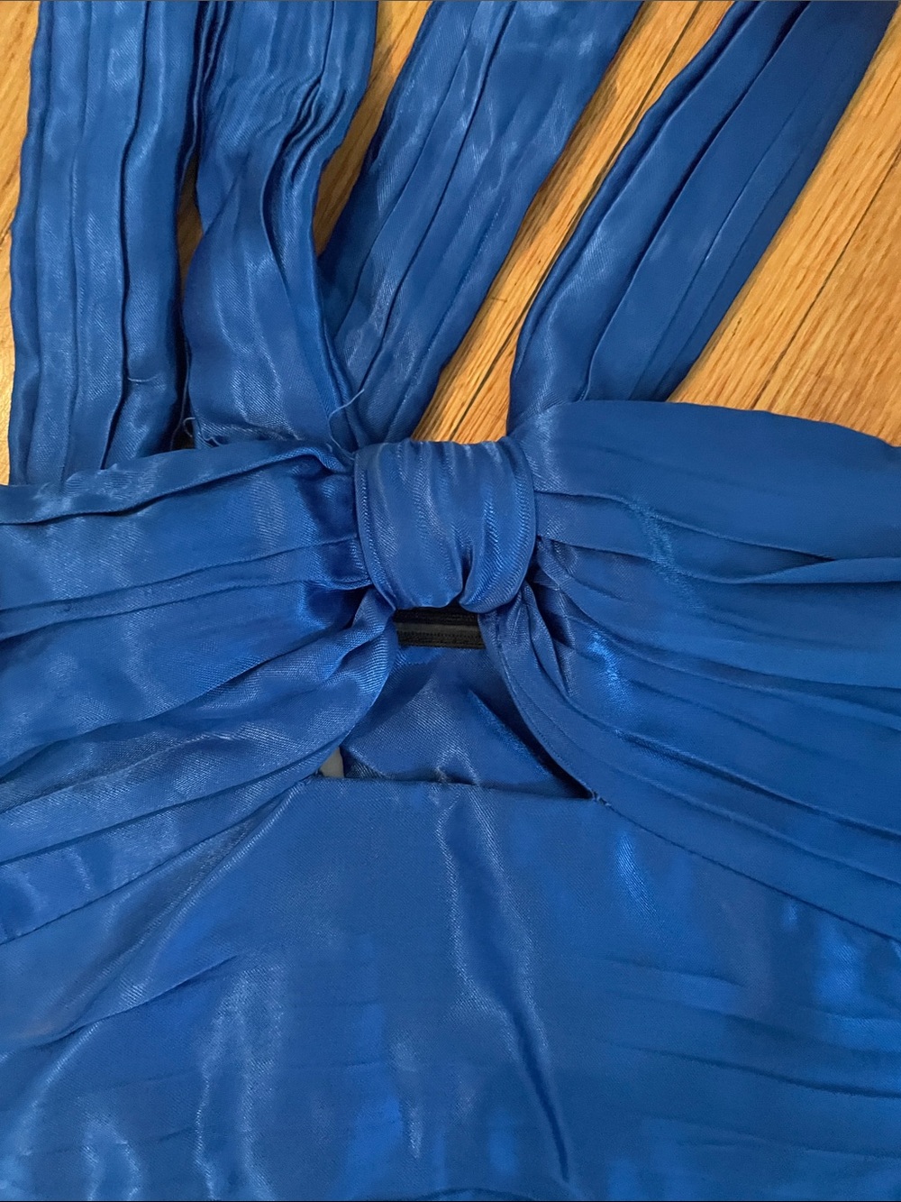 Zara Bright Blue Pleated Tie-Front Crop Tank - Picture 2 of 4